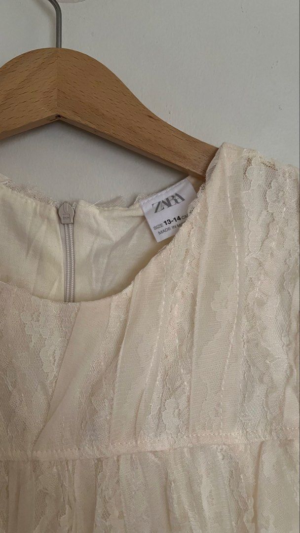 Zara gathered lace dress (Category: Babies & Kids Fashion) located in Manila. Submitted by ourburstingwardrobe_ (Listing ID 1466190180, Image 3). Description: Size 13-14 (runs small) Like new Ivory color Perfect for parties.