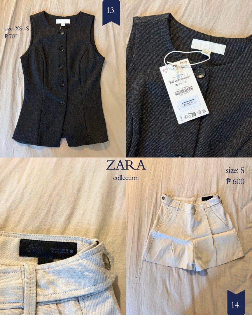 Zara Preloved Tops & Dress (Category: Others Tops) located in Taguig. Submitted by gailleee (Listing ID 1466278856, Image 2). Description: - Floral Ruched Dress: ₱1,200 - White Strapless Top: ₱400 - Black Fitted Shirt: ₱400 - Grey Button Vest (with original tags): ₱700 - Beige Pleated Shorts: ₱600 - Kindly message first for specific item availability!.