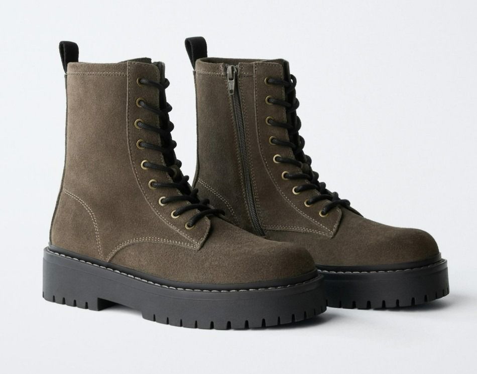 Zara Split Suede Track Sole Ankle Boots Size 34 (Category: Boots) located in Quezon City. Submitted by SweetPea17 (Listing ID 1466189364, Image 1). Description: **USED ONCE FOR AN EVENT** RFS: Decluttering - Brand/Model: Zara Split Suede Ankle Boots - Color: Dark Brown - Size: 34 - Design: Lace-up front with side zippers for easy wear - Sole: Chunky lug soles with great grip and sturdy platform - Condition: Very minor scuffs on soles from normal 