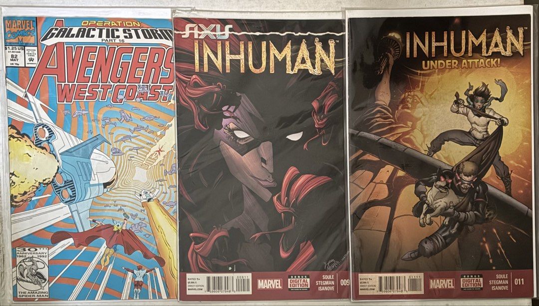 15 Random Comics Lot (Marvel/DC/Indie) (Category: Comics & Manga) located in General Mariano Alvarez. Submitted by spiderwebs3 (Listing ID 1460706562, Image 3). Description: Includes: Inferno (2022) #4 (Nakayama Variant) Incredible Herc #112 Wolverine (2014) #2 True Believers: Venom Carnage #1 Avengers West Coast #82 Slingers #12 Avengers vs. X-Men #12 Inhuman #9 Inhuman #11 Earth 2: Worlds End #2 Legionnaires #19 DC Nation #0 Preacher Special Ed