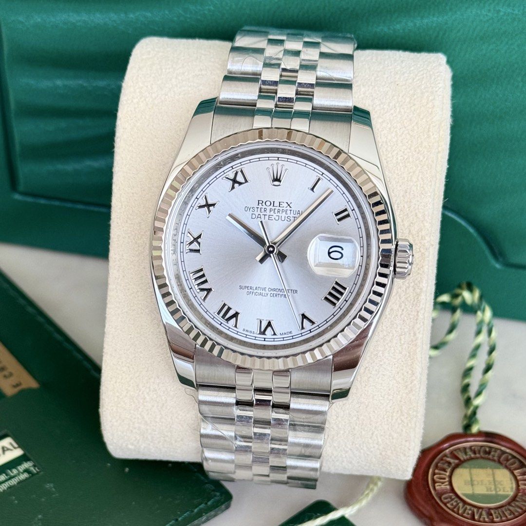 2013 Rolex Datejust 36 Silver Roman Dial Ref. 116234 (Category: Luxury Watches) located in San Juan City. Submitted by vpsantos (Listing ID 1466456486, Image 1). Description: 2013 Rolex Datejust 36 Silver Roman Dial Ref. 116234 -9.7/10 Excellent Condition -Local AD (2013) -36mm Case Size / 22 Links -Cal. 3135 Automatic Movement -Inclusions: Complete Box and Papers Price: P528,000.00 Only 📍All watches are open for viewing — Greenhills, San Juan C