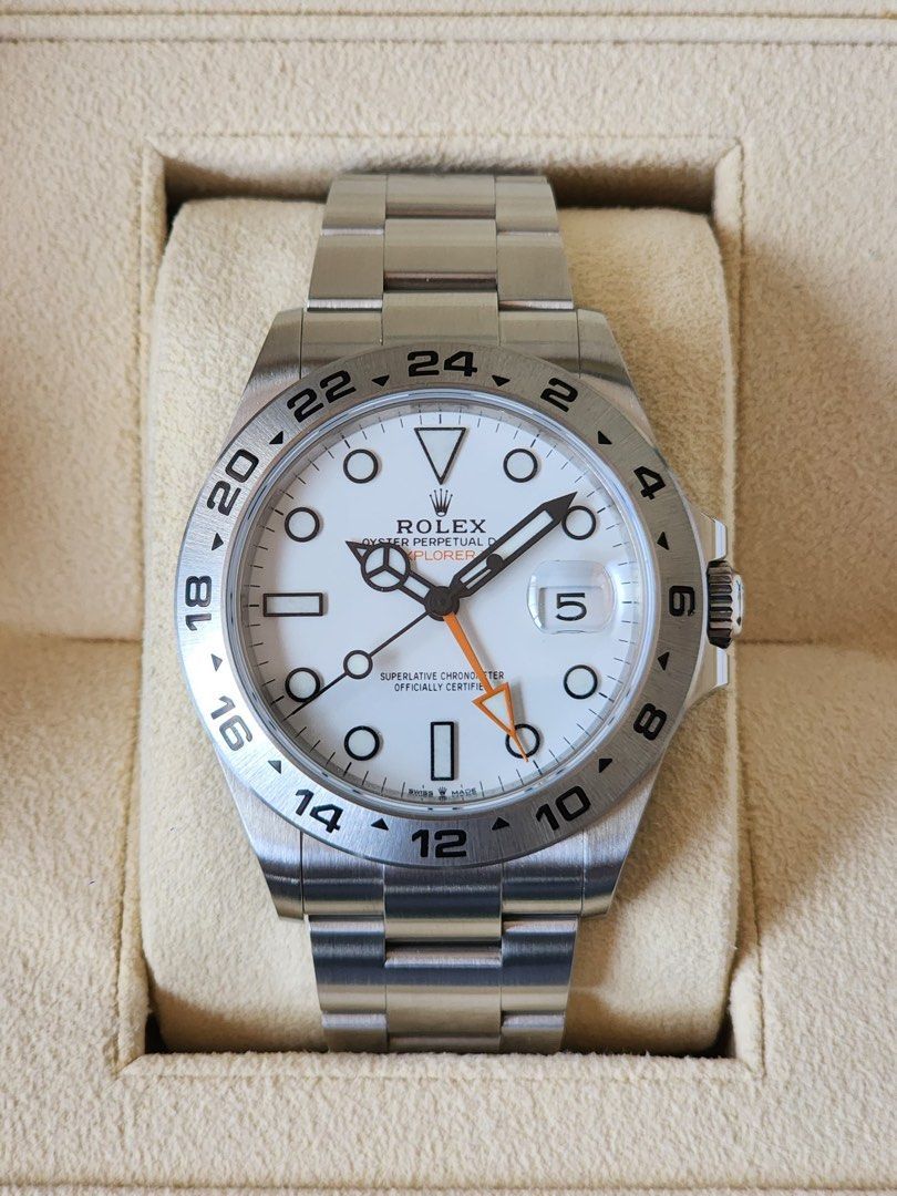 2023 Rolex Explorer II Polar 226570 (Category: Luxury Watches) located in Pasig City. Submitted by inverted6_ph (Listing ID 1466366454, Image 1). Description: 2023 Rolex Explorer II Polar 226570 42mm 9/10 unpolished condition Comes complete with inner and outer box, NFC warranty card, booklets and tag Asking 685,000php 📍Viewings can be done on our shop located at the Grove by Rockwell, Pasig 📲IG: Invertedsix DM for further inquiries 👍.