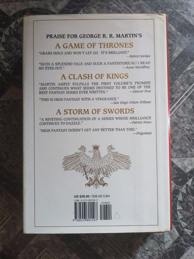 A Feast for Crows, George R.R. Martin (Category: Storybooks) located in Baguio. Submitted by fosterthe (Listing ID 1466366989, Image 2). Description: see photos for condition gcash/j&t price is firm a feast for crows george r.r. martin book 4 of a song of ice and fire hardcover good condition.