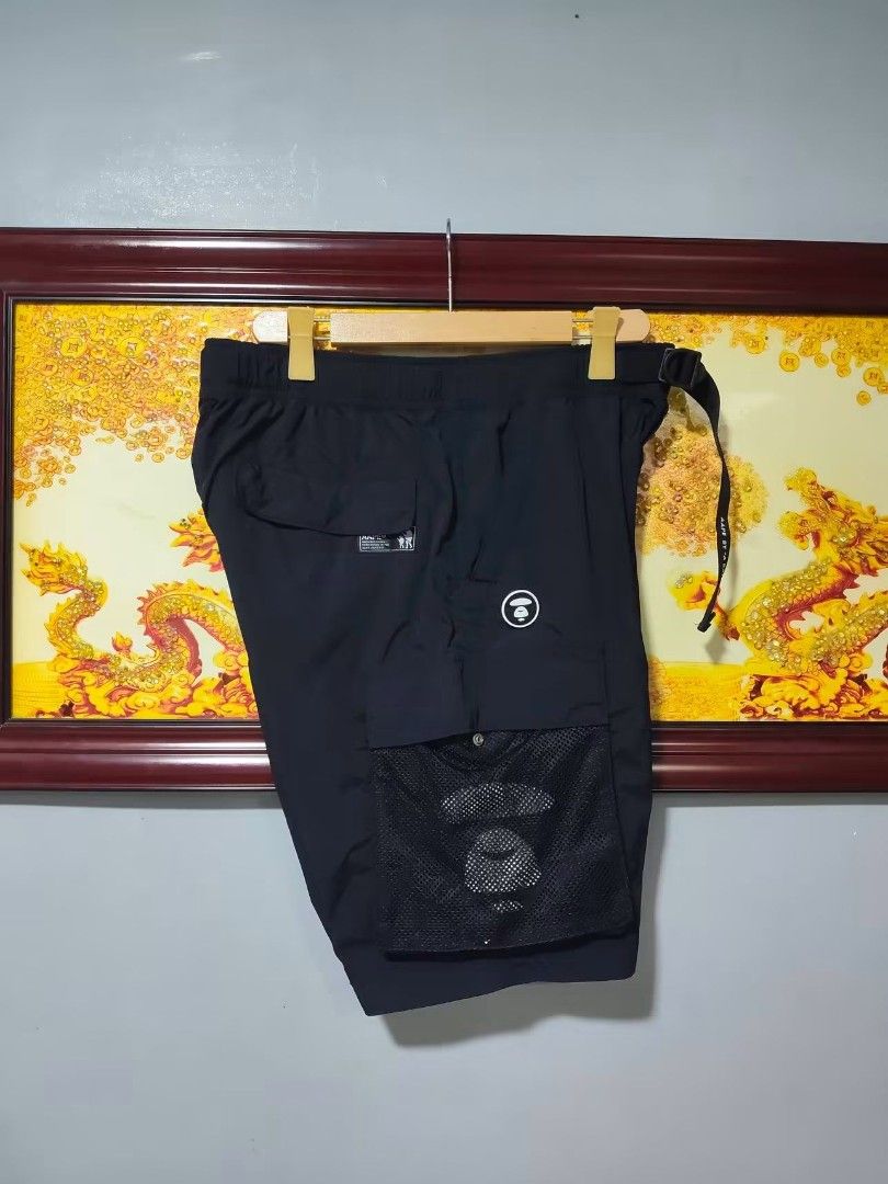 Aape By A Bathing Ape Black Cargo Shorts (Category: Shorts) located in Manila. Submitted by rms.thrift (Listing ID 1466456632, Image 2). Description: Good condition issue:minimal scratch sa print 9.5/10 color rate dimes : 34-37 adjustable waist x 24 width .