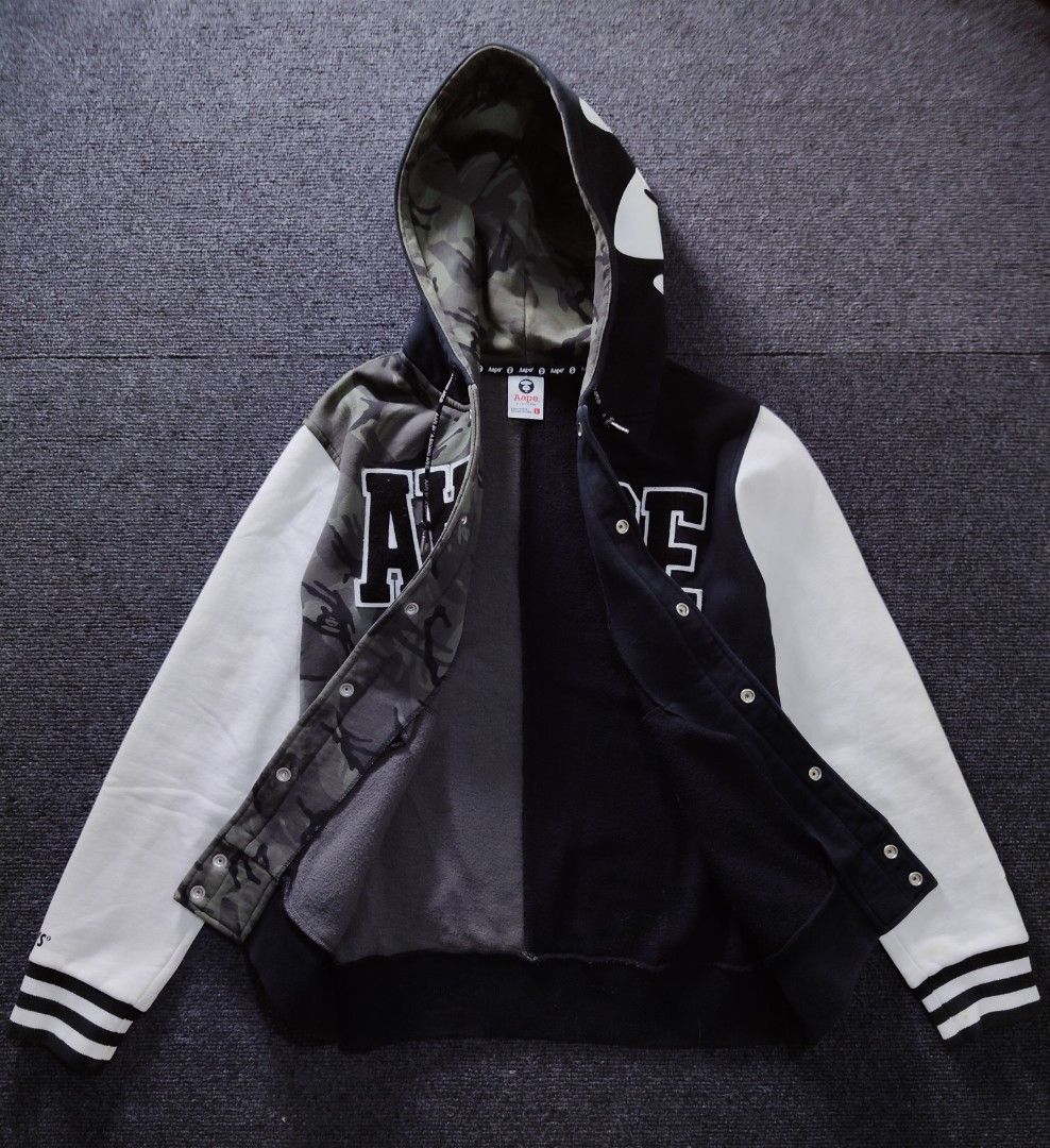 Aape Split Black camo Varsity Jacket ( authentic 💯 ) (Category: Coats, Jackets and Outerwear) located in Quezon City. Submitted by wgapparel (Listing ID 1466539790, Image 3). Description: 📌 available Aape Split Black camo Varsity Jacket • Dimes: 22 x 26.5 W/L Large on tag • Condition: Brand new condi • Color Rate: 9.9 • Complete tags • Authentic 💯 • Issue: Stains, need wash only. Crispy nito bago bago pa. Solid print 🔖 2490 Location Quezon Ci