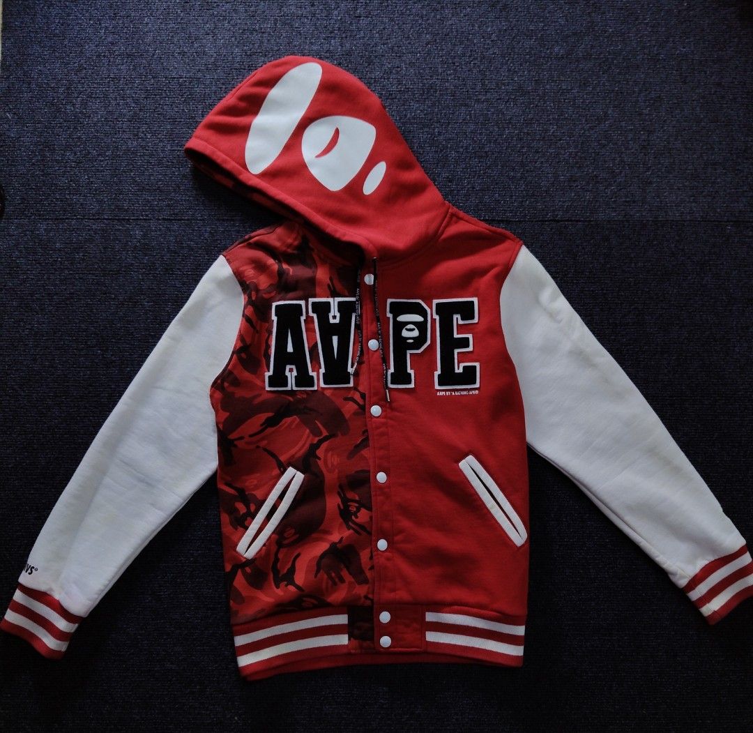 Aape Two-toned Varsity Red Camo Jacket ( authentic 💯 ) (Category: Coats, Jackets and Outerwear) located in Quezon City. Submitted by wgapparel (Listing ID 1466538121, Image 2). Description: 📌 available Aape Two-toned Varsity Red Camo Jacket • Dimes: 22 x 27 W/L Large on tag • Conditions: Very Good 9/10 • Color Rate: 9.2 • Complete tags • Authentic 💯 • Issue: Stains, Check last two pics, need hard wash 🔖2880 Location Quezon City Shipping via L