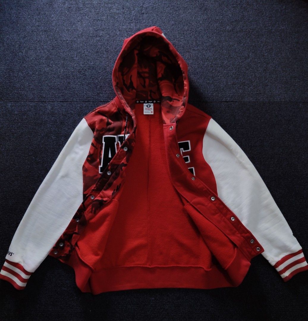 Aape Two-toned Varsity Red Camo Jacket ( authentic 💯 ) (Category: Coats, Jackets and Outerwear) located in Quezon City. Submitted by wgapparel (Listing ID 1466538121, Image 3). Description: 📌 available Aape Two-toned Varsity Red Camo Jacket • Dimes: 22 x 27 W/L Large on tag • Conditions: Very Good 9/10 • Color Rate: 9.2 • Complete tags • Authentic 💯 • Issue: Stains, Check last two pics, need hard wash 🔖2880 Location Quezon City Shipping via L