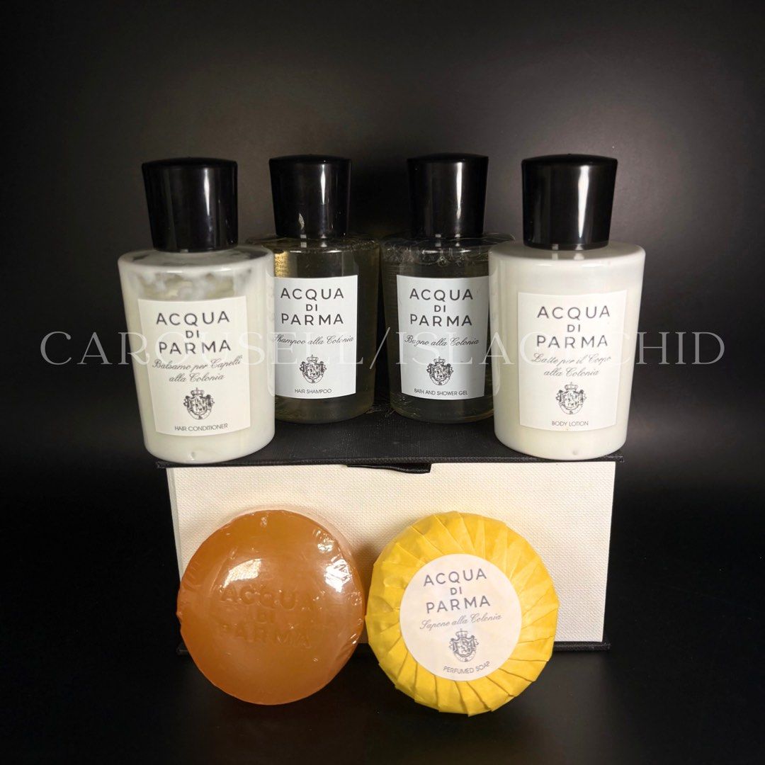 Acqua Di Parma Bath and Body Set (Category: Body Care) located in Ajuy. Submitted by islaorchid (Listing ID 1466526663, Image 1). Description: Authentic Acqua di Parma Colonia Luxury Hotel Line Set🇮🇹 Includes: - 1 perfumed soap - 1 glycerin soap - 1 shampoo - 1 conditioner - 1 shower gel + FREE 1 body lotion - Fresh, signature Colonia scent. - Elegant travel-size luxury toiletry — great for travel, gifting or collectors. Iloilo City: **Shipping