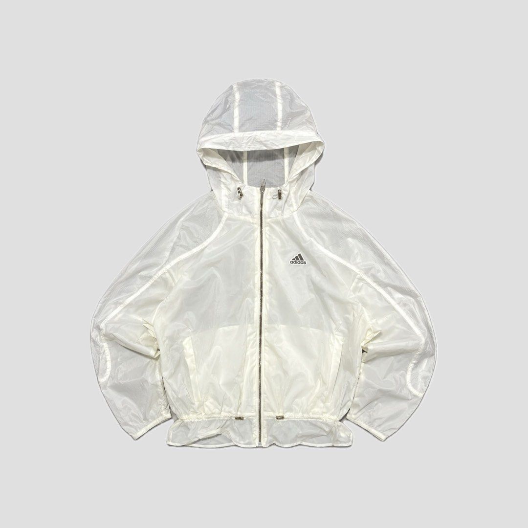 adidas lightweight translucent windbreaker (Category: Coats, Jackets and Outerwear) located in Bacoor. Submitted by striped_boyz (Listing ID 1466425693, Image 1). Description: adidas lightweight translucent windbreaker size S on tag 22W 23L 10/10 condition no issue 599 free shipping.