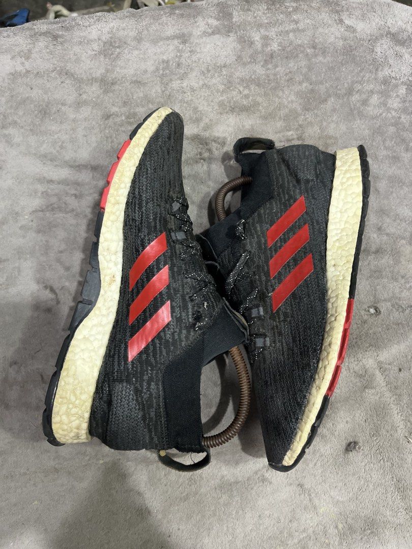 adidas Pureboost RBL | Size 41 (Category: Sneakers) located in General Trias. Submitted by zrchustle.604 (Listing ID 1466444047, Image 3). Description: the adidas Pureboost RBL (specifically the 'Black Scarlet' / 'Black Red' colorway, model code CM8309 or G26430). This is a winterized, all-terrain version of the classic Pureboost model, designed specifically for cold-weather city running. It features a splash-resistant adaptive knit upper, a prot