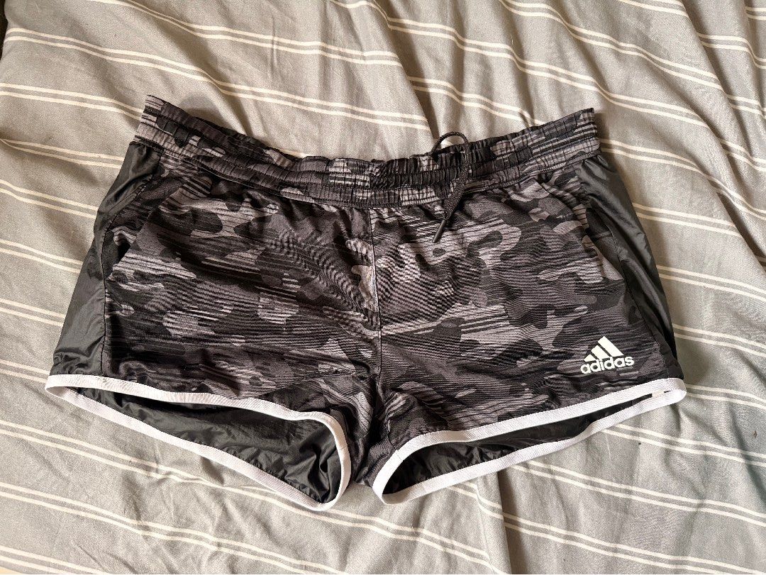 Adidas Reversible Running Shorts size L (Category: Activewear) located in Mandaluyong City. Submitted by ohayouclub (Listing ID 1466361575, Image 1). Description: - Brand: Adidas - Item: Running Shorts - Size: L - Color/Pattern: Grey Camouflage / Black .