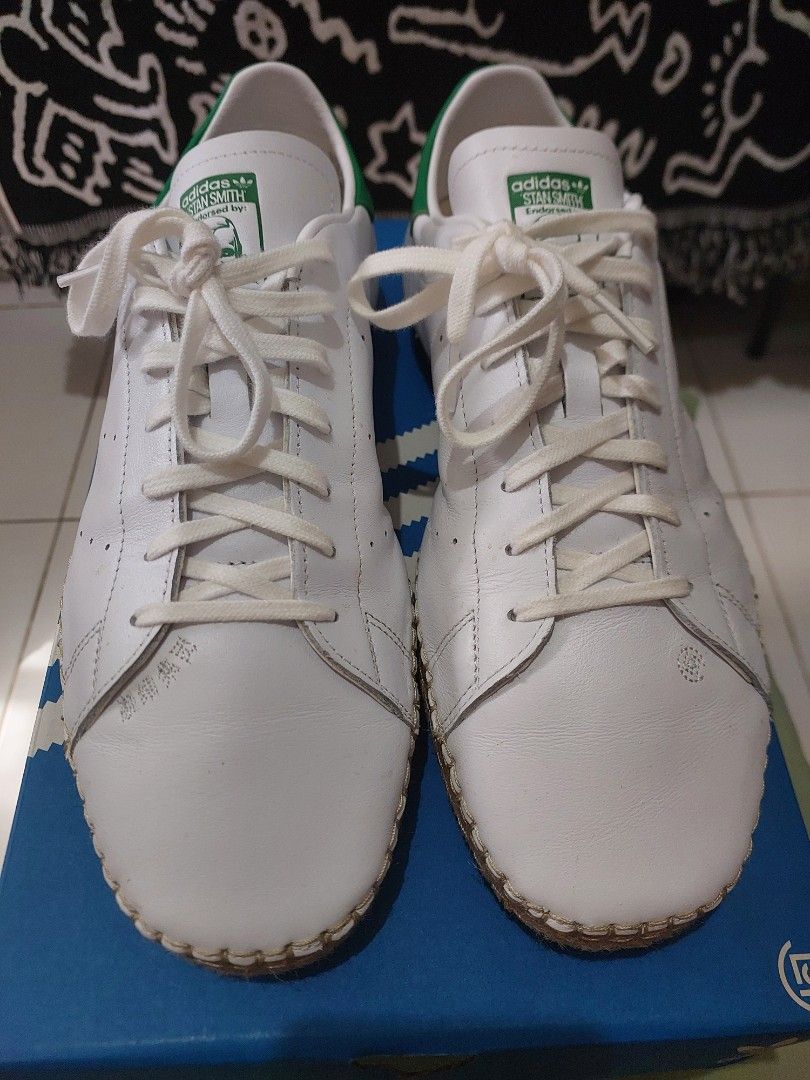 Adidas Stan Smith Espadrille White Green (Category: Sneakers) located in Manila. Submitted by rence1010141877 (Listing ID 1466407202, Image 2). Description: - Brand/Model: Adidas Stan Smith with espadrille jute midsole trimming - Colorway: Classic white leather upper with green heel tab and tongue branding - Size: US 11.5 / UK 11 / FR 46 - Condition: Clean, minimal creasing near the toe box - Inclusion: Original blue Adidas box with white stripes