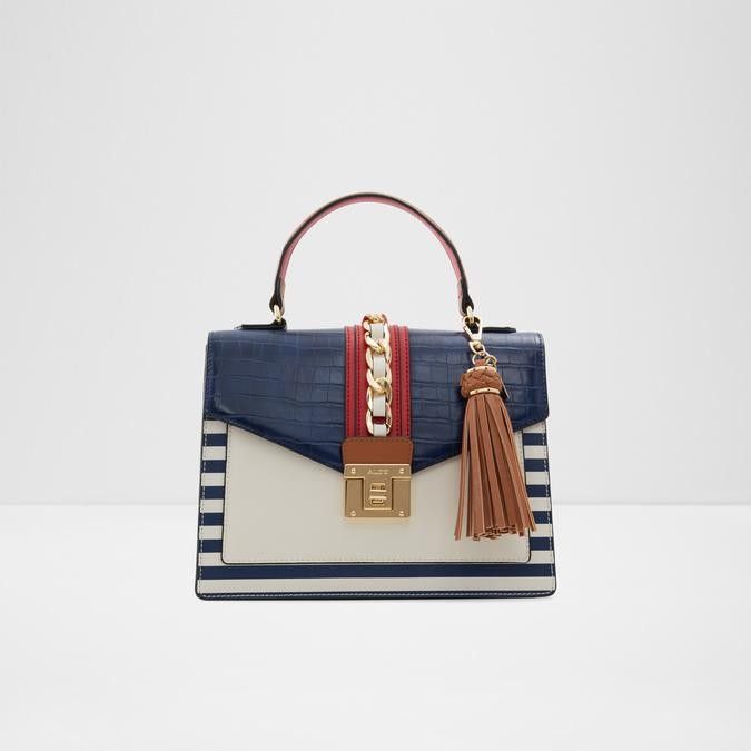 ALDO Glendaa (Category: Tote Bags) located in Bacoor. Submitted by sereeen.cm (Listing ID 1466436623, Image 1). Description: - Brand: ALDO - Design: Nautical navy and white stripes with faux-croc flap and red band - Details: Gold chain accent and detachable brown tassel charm - Features: Structured shape, secure turn-lock closure, and stylish top handle - Perfect statement bag to elevate casual or resort outfits!.