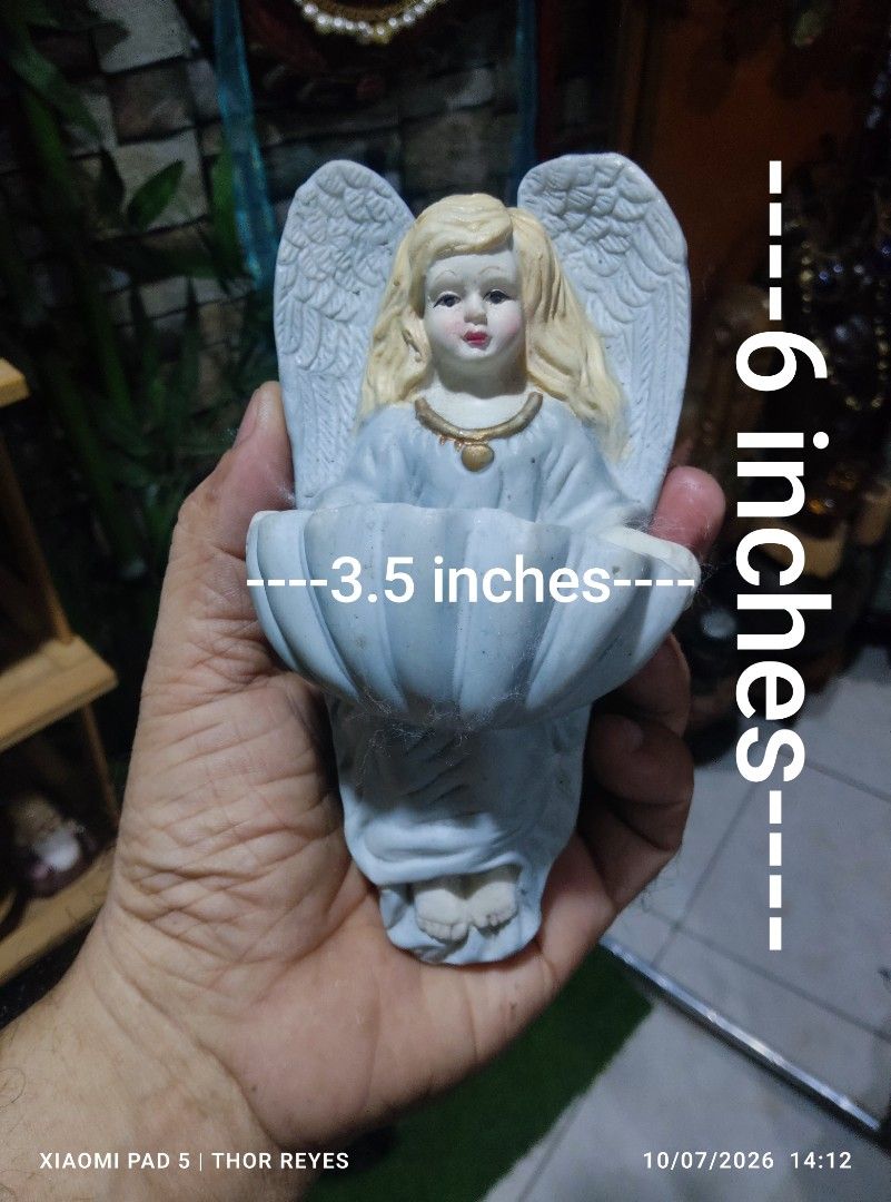 Angel Bisque Ceramic Holy Water Font (Category: Wall Decor) located in Valenzuela. Submitted by mighthor0526 (Listing ID 1466398547, Image 2). Description: Measurements on photos provided Good as new, no issue Payment thru Gcash or Abono by Lalamove rider Delivery by rider or shipping will be shouldered by the buyer Pm me if interested .