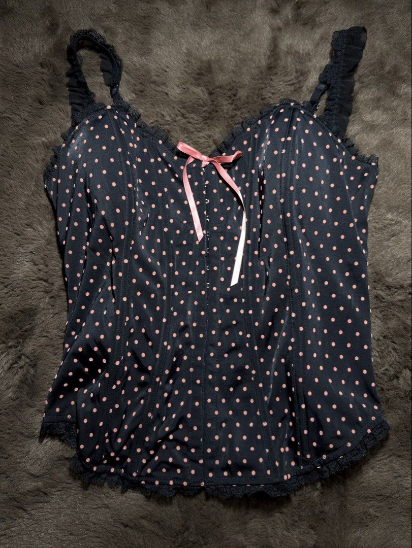 ANN SUMMERS lace strap polka corset top (Category: Sleeveless) located in Valenzuela. Submitted by julijulyxoxo (Listing ID 1466393573, Image 1). Description: runs small size‼️ might fit medium MOP: maribank, gcash, maya MOD: J&T Express Item is unwashed. Please wash immediately before wearing! 📍san miguel bulacan .