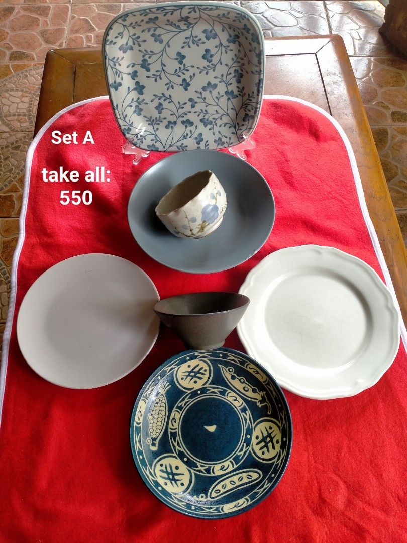 Assorted stoneware Plates and Bowls (Category: Dinnerware & Cutlery) located in Manila. Submitted by margeventa (Listing ID 1462298129, Image 3). Description: setA (550) setB (499) buyer shoulders sf Location:Cainta.