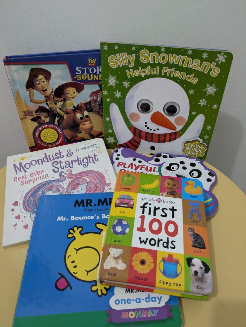 Assorted Children's Story and Board Books Bundle (Category: Children's Books) located in Cavite. Submitted by lorefcalzado (Listing ID 1466446171, Image 1). Description: Assorted Children's Story and Board Books Bundle 📗 Disney Pixar Toy Story - P80 (Good as board book) 📗 Playful Puppy - P30 📗 Priddy Books First 100 Words - P150 📗 Silly Snowman's Friends - P80 (Wobbly eyes) 📗 Mr. Men Mr. Bounce - P60 📗 Moondust and Starlight - P50 🩷 These 