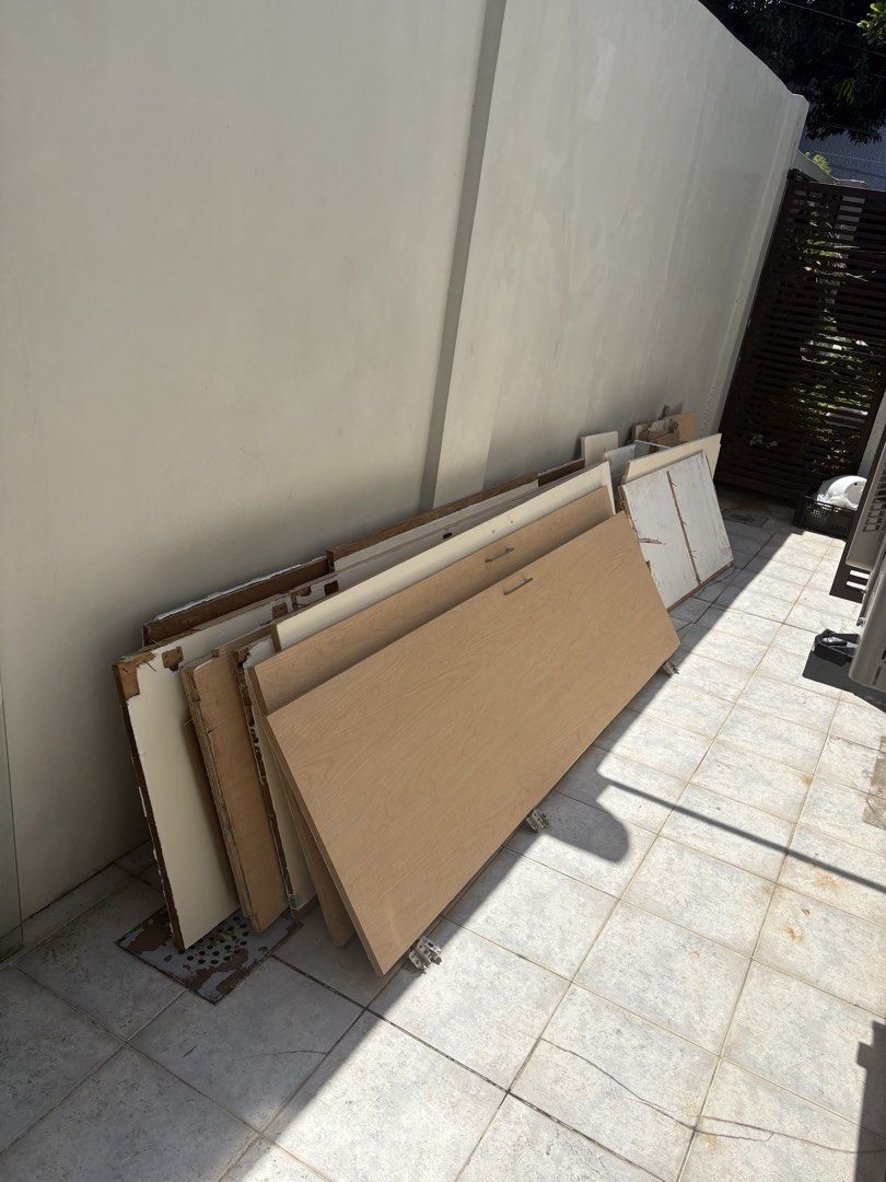 Assorted Wooden Cabinet Doors and Panels (Category: Shelves, Cabinets & Racks) located in Manila. Submitted by vastfalcon.e9558f (Listing ID 1466370174, Image 1). Description: - Variety of wooden cabinet doors and panels, great for DIY projects, repairs, or upcycling - Mix of finishes: light wood with metal handles, plain white, and primed panels - Includes hinges and hardware on select pieces - Multiple sizes available - Pickup required due to s