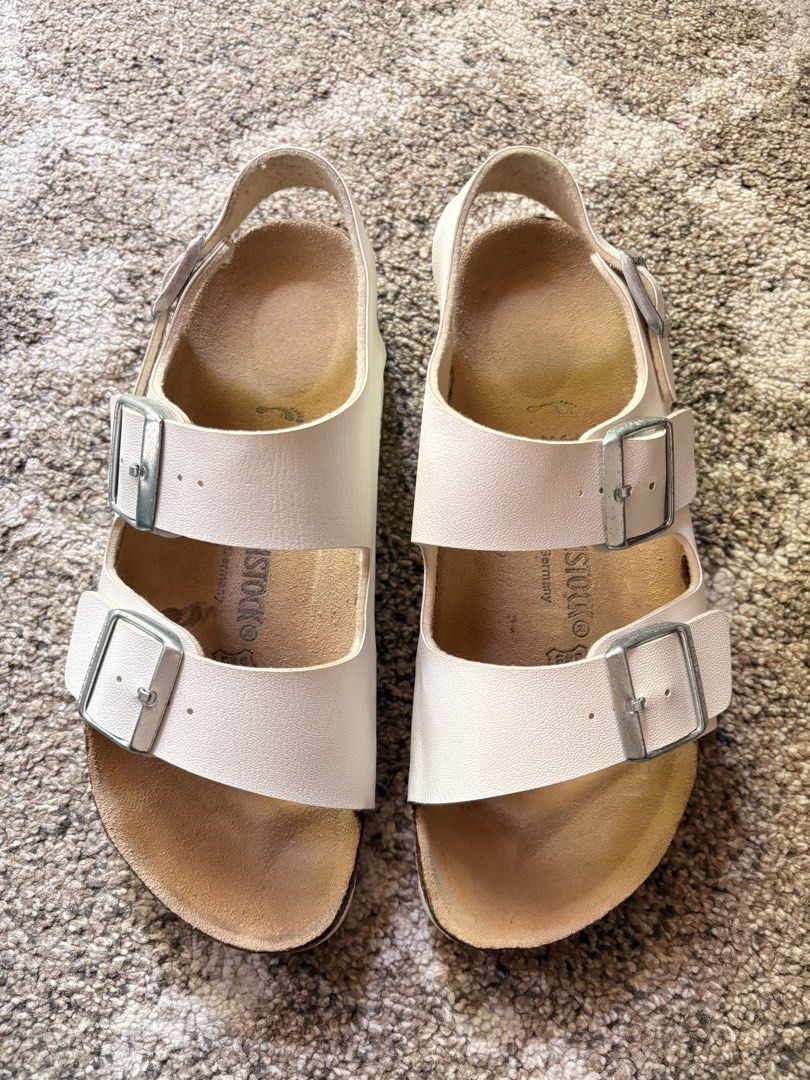Auth Preloved Birkemstock Milano (Category: Slippers and slides) located in Paranaque City. Submitted by silentstone.dolphin (Listing ID 1466363478, Image 1). Description: White Strap.. Visible Print.. Size 37N.. Clean&Ready to use✅.. Super Pretty&Classy in Actual😍.
