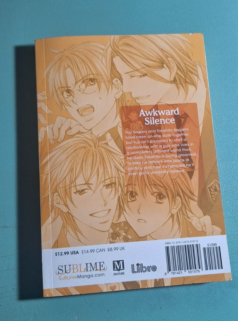 Awkward Silence Manga BL Boys Love Comic Sublime (Category: Comics & Manga) located in Manila. Submitted by adjconcepc45071 (Listing ID 1466401194, Image 2). Description: - Title: Awkward Silence Volume - Publisher: Sublime Manga - Language: English Edition - Format: Standard Paperback - Rating: Mature (label on back cover) - Pricing details visible on back (US/CAN/UK) - Barcode and ISBN intact on lower back cover - EXPLICIT CONTENT Meet-up locat