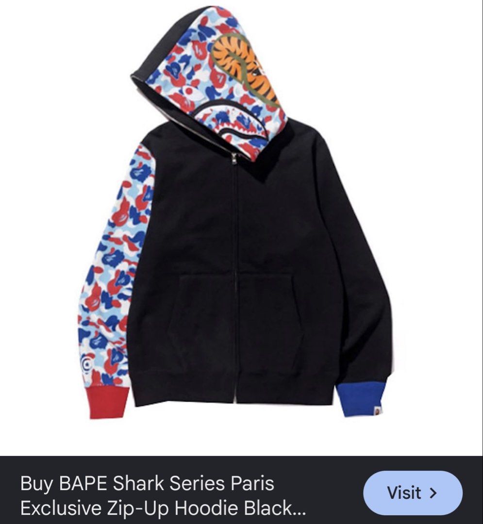 Bape shark hoodie (Category: Coats, Jackets and Outerwear) located in Bulacan. Submitted by arjoeocano-36257 (Listing ID 1466458915, Image 1). Description: Bape shark hoodie Xxl 25x31 No issue, color rate 9/10 1499 shipped Loc: bulacan.