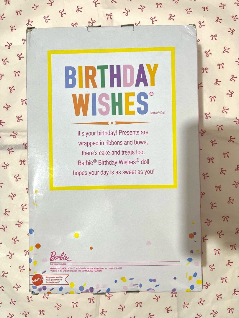Barbie Birthday Wishes (Category: Kids Toys) located in Davao. Submitted by urmymel0dy (Listing ID 1466549410, Image 2). Description: ➡️NRFB ➡️ some imperfections on the box but overall in good condition ➡️ Please check each photo for the price of each item. ➡️All items are sold AS-IS. So please review photos and details before purchasing. ➡️Please message only if you’re a serious buyer. ➡️ First to pay policy Thanks for understanding! Shipping: 