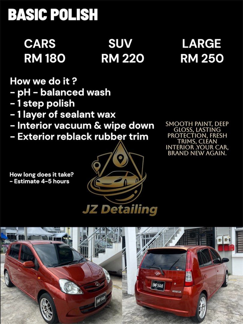 Basic Polish Package (Category: Auto Accessories) located in Kulai. Submitted by jzdetailing (Listing ID 1466346921, Image 1). Description: basic Polish Package 📍homebased,Kulai, door to door service ✅ dm for quotation 🫰🏻.