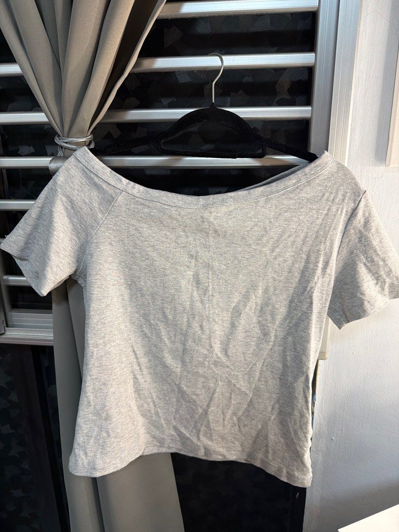 Basics! (Category: Other Tops) located in Singapore. Submitted by helpclearthx_ (Listing ID 1466481595, Image 3). Description: 1. Grey Ruched Top $8 (got from bkk seller) 2. Uniqlo Green striped top M $4 3. CO Boatneck/off shoulder grey top $8 GET ALL FOR $18.