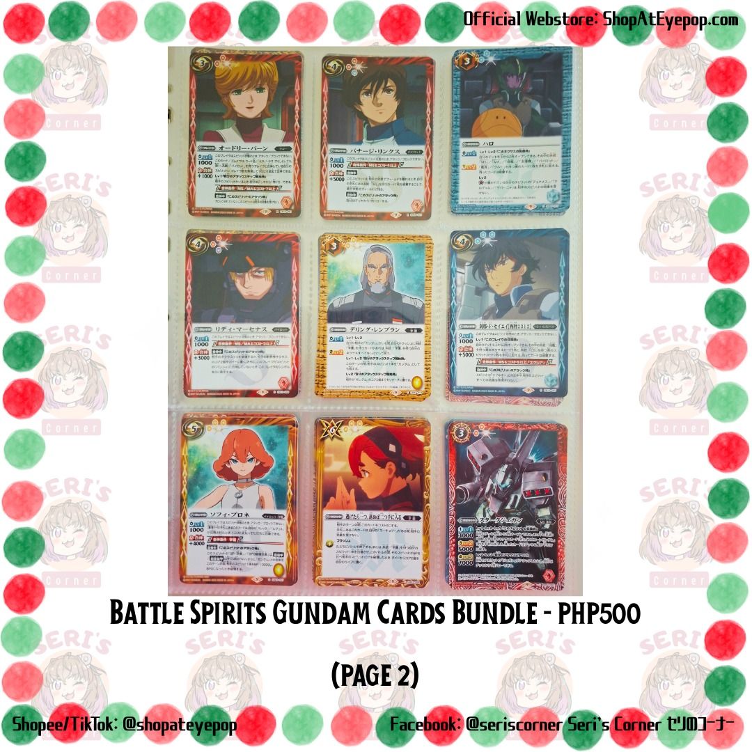 BATTLE SPIRITS GUNDAM WITCH'S AWAKENING CB27 CARDS BUNDLE - PHP 500 (Category: Character Goods) located in Las Pinas. Submitted by seriscorner (Listing ID 1466396385, Image 2). Description: BATTLE SPIRITS GUNDAM WITCH'S AWAKENING CB27 CARDS BUNDLE - PHP 500 ------Courier: SPX Xpress (sf c/o buyer) We accept payments via BDO, Maribank, GoTyme, and GCash..