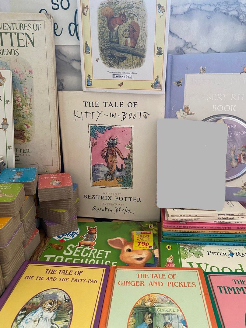 Beatrix Potter Collection: Tom Kitten, Peter Rabbit, and More (Category: Children's Books) located in Caloocan City. Submitted by izzyjelly (Listing ID 1463457204, Image 3). Description: FREE shipping - Collection of classic Beatrix Potter books and story cards. - Books included: 'The Complete Adventures of Tom Kitten and His Friends', 'The Tale of Mr. Jeremy Fisher', and 'The Tale of Kitty-In-B'. - Story cards feature: 'Peter Rabbit', 'Flopsy Bu