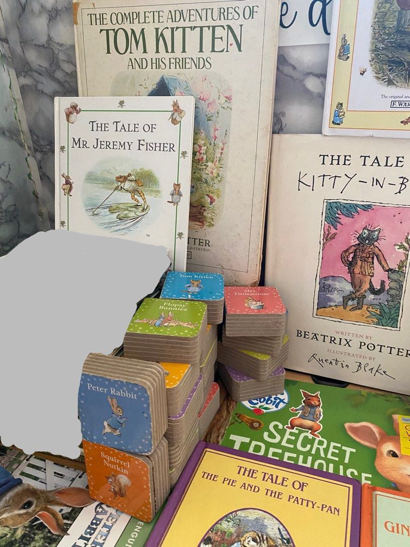 Beatrix Potter Collection: Tom Kitten, Peter Rabbit, and More (Category: Children's Books) located in Caloocan City. Submitted by izzyjelly (Listing ID 1463457204, Image 2). Description: FREE shipping - Collection of classic Beatrix Potter books and story cards. - Books included: 'The Complete Adventures of Tom Kitten and His Friends', 'The Tale of Mr. Jeremy Fisher', and 'The Tale of Kitty-In-B'. - Story cards feature: 'Peter Rabbit', 'Flopsy Bu