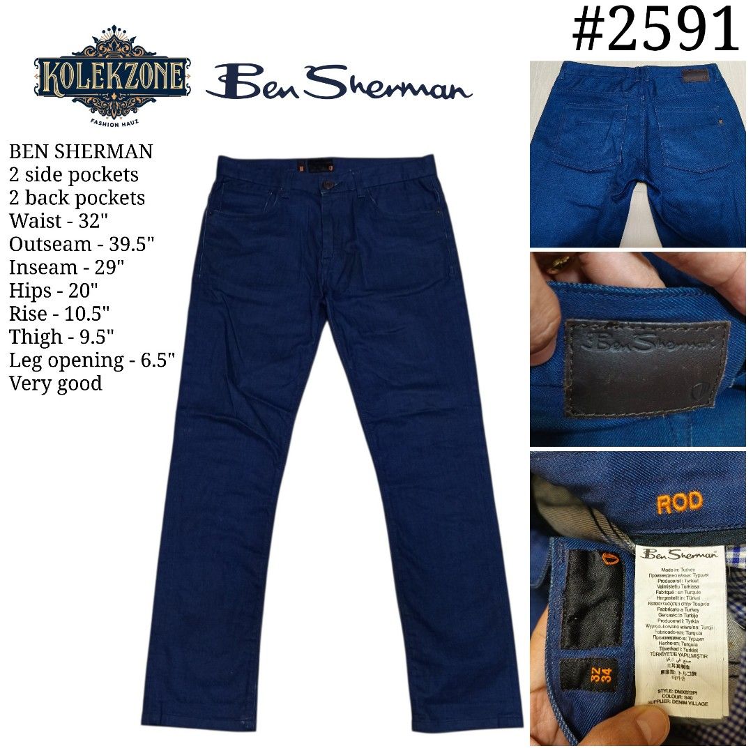 Ben Sherman Rod Blue Jeans Size 32 (Category: Jeans) located in Nasugbu. Submitted by staffpicks1515 (Listing ID 1466404063, Image 1). Description: - Brand: Ben Sherman - Model: Rod - Color: Blue (Clean dark wash) - Size: 32 waist / 29 inseam - Pockets: Two side pockets, two back pockets - Details: Leather brand patch on back waistband - Origin: Made in Turkey - Condition: Ready to wear.