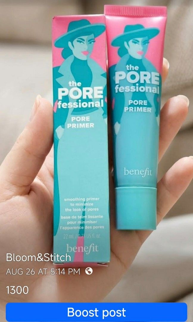 Benefit The POREfessional Face Primer (Category: Face Care) located in Rizal. Submitted by wiseowl_765825 (Listing ID 1466433048, Image 1). Description: This product temporarily fills in the look of enlarged pores, tiny texture dips, and light lines, creates a barrier between natural skin oils and your foundation, and absorbs excess surface moisture and oil to keep the complexion looking velvety and shine-free..