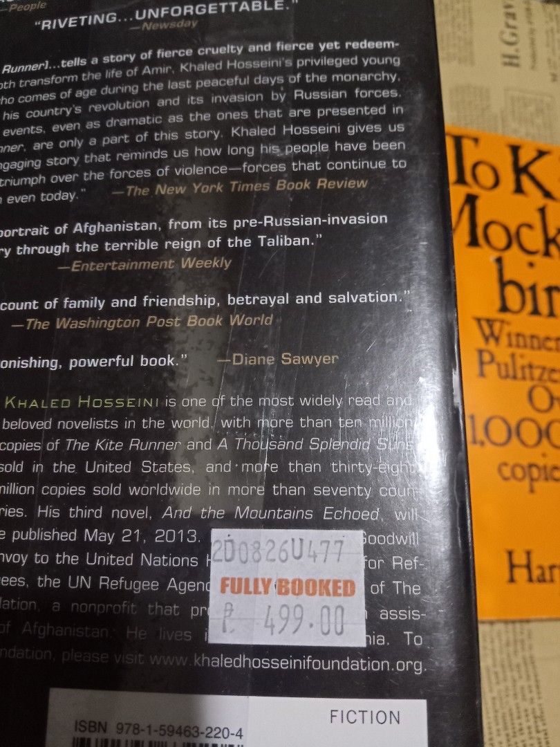 [BESTSELLING BUNDLE] Khaled Hosseini & Harper Lee (Category: Other Merchandise) located in Manila. Submitted by hdbookshop (Listing ID 1466422664, Image 2). Description: The Kite Runner (brand new/sealed) A Thousand Splendid Suns To Kill A Mockingbird (rare cover) ₱1,150 take all - Set of 3 popular fiction paperback books - Perfect bundle for literature lovers ⚠️SURE BUYERS ONLY Make an offer if SURE BUYER. Due to Carousell's reply qouta, only se