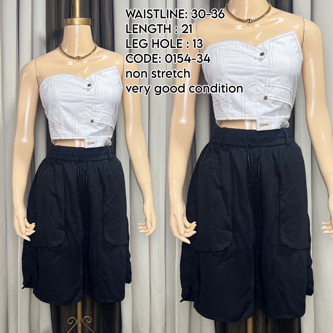 Black Cargo Shorts with Drawstring Waist (Category: Shorts) located in Naga. Submitted by rmapprl (Listing ID 1466497746, Image 1). Description: - Color: Black - Style: Cargo shorts with multiple utility pockets and drawstring waist - Measurements: Waist 30-36 inches | Length 21 inches | Leg hole 13 inches - Item Code: 0154-34.