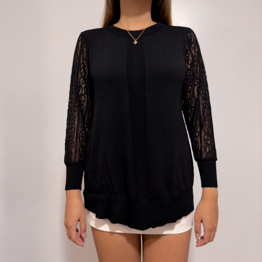 black lace sleeved top (Category: Blouses) located in Cebu City. Submitted by cuteoncue (Listing ID 1466545199, Image 3). Description: med-large.