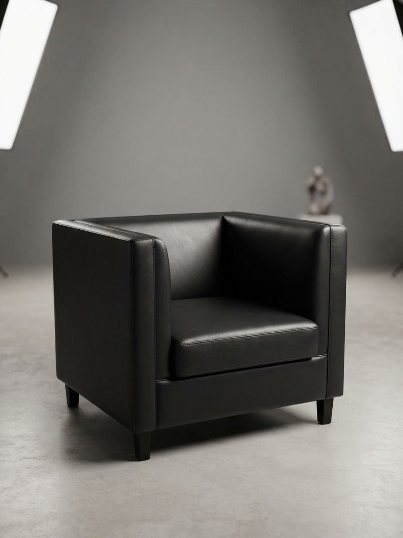 BLACK LEATHER SINGLE SOFA (Category: Sofas) located in Valenzuela. Submitted by jesspesongco (Listing ID 1466415384, Image 1). Description: BLACK LEATHER SINGLE SOFA NEWLY REFURBISHED SIZE: L98cm W93cm H90cm PRICE: 15,999 -Premium black leather upholstery -Modern compact design 📍 LOCATION: OFFICEBUSTERS BALINTAWAK 👤 Look for: Hesus 📞 +639241469350.