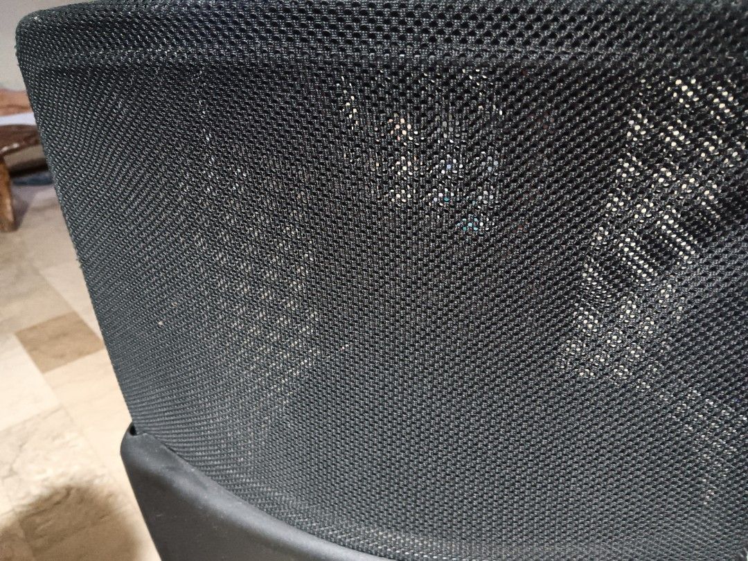 Black mesh office chair with wheels (Category: Office Furniture & Fixtures) located in Las Pinas. Submitted by jesus1smysavi0r (Listing ID 1466367923, Image 3). Description: - Ergonomic black mesh office chair for daily work or study - Breathable fabric backrest and seat for all-day comfort - Smooth and working adjustable height mechanism - Five-star sturdy plastic base with smooth-rolling caster wheels - Clean condition overall with minimal sign