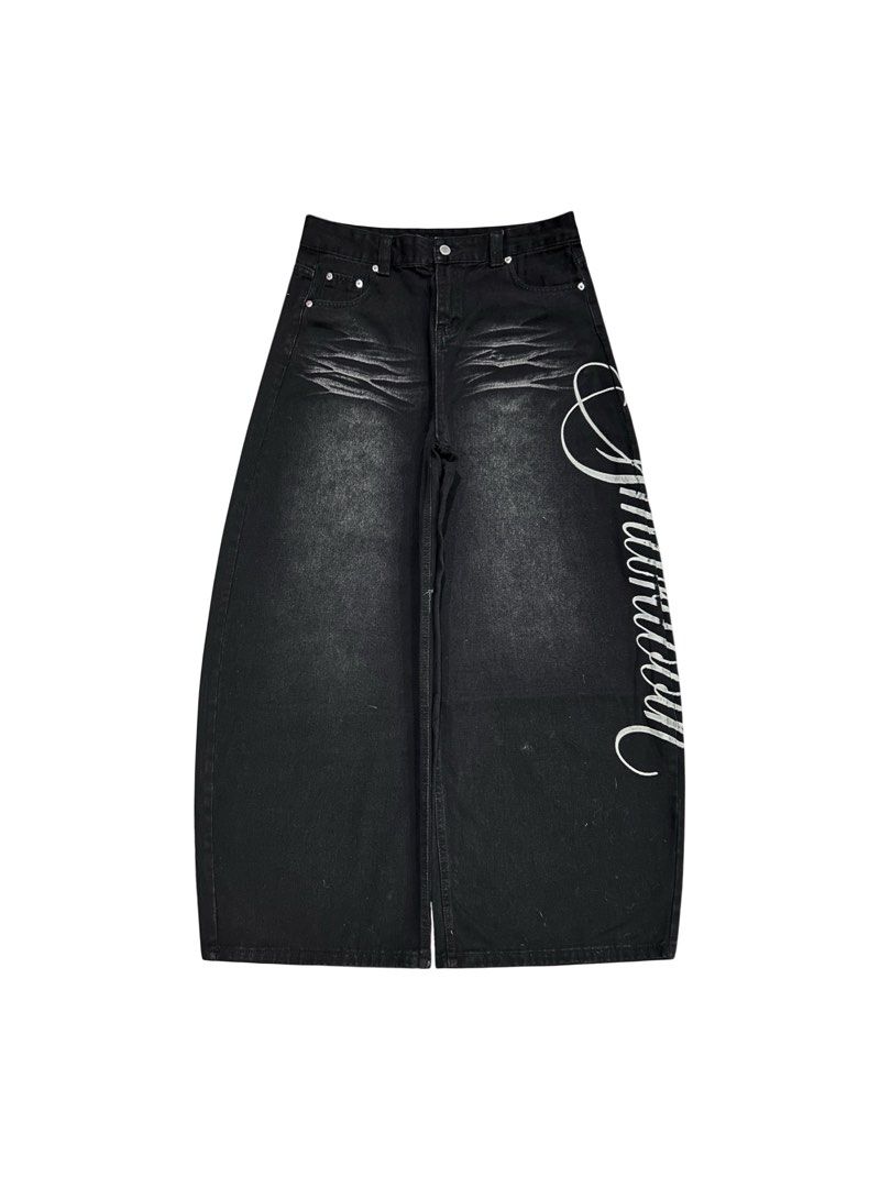 BLACK WASHED BARREL ‘CURSIVE DESIGN’ JEANS (Category: Jeans) located in Subic. Submitted by kidfrom00s (Listing ID 1466391858, Image 1). Description: BLACK WASHED BARREL ‘CURSIVE DESIGN’ JEANS 30” TO 34” WAIST 14.5” THIGH 41” LENGTH 11.5” OPEN LEG NO ISSUE! MUST HAVE!.