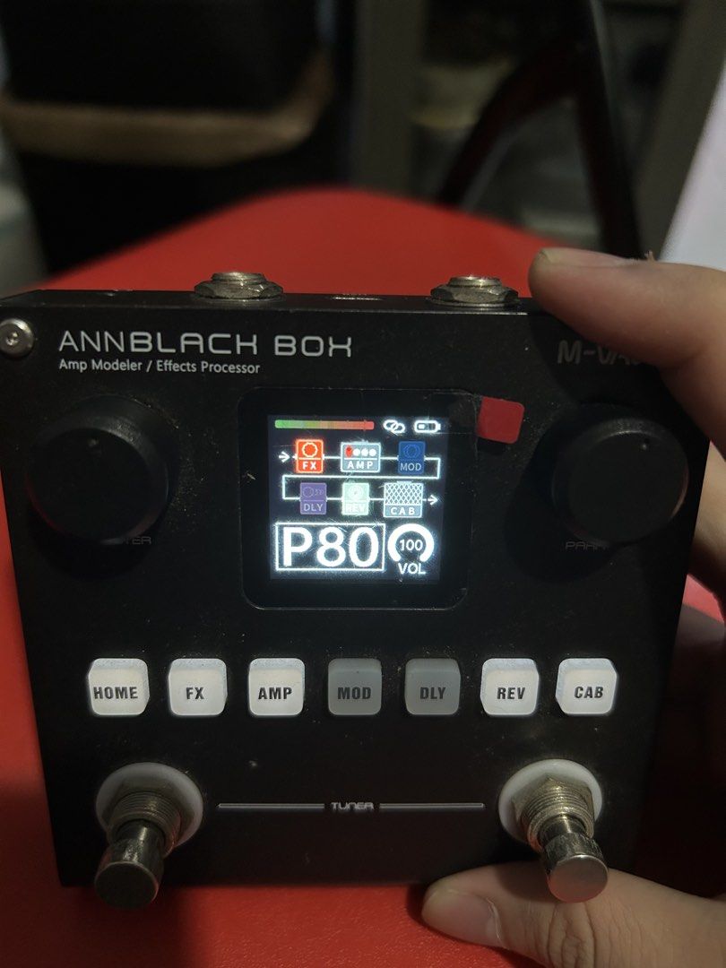 Blackbox M-Vave Annblack Box Amp Modeler Effects Processor (Category: Musical Instruments) located in Manila. Submitted by eljsansoli64419 (Listing ID 1466394853, Image 1). Description: - Brand: M-Vave Annblack Box guitar multi-effects processor - Condition: Fully functional, all buttons and screen working properly - Features: Color screen display, footswitches, master volume, and parameter control knobs - Connectivity: Input, output, USB Type-C 