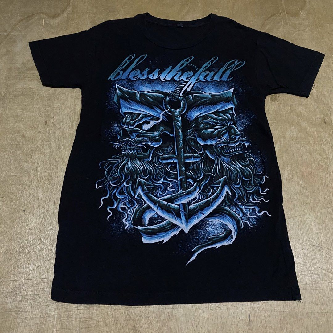 BLESS THE FALL (Category: Tshirts & Polo Shirts ) located in Makati City. Submitted by kktrippy (Listing ID 1466509790, Image 1). Description: - BLESSTHEFALL - Cool y2k myspace era graphics - Good condition - large altered to small - tultex tag - Measurement/dimension is on the tape 2nd slide.