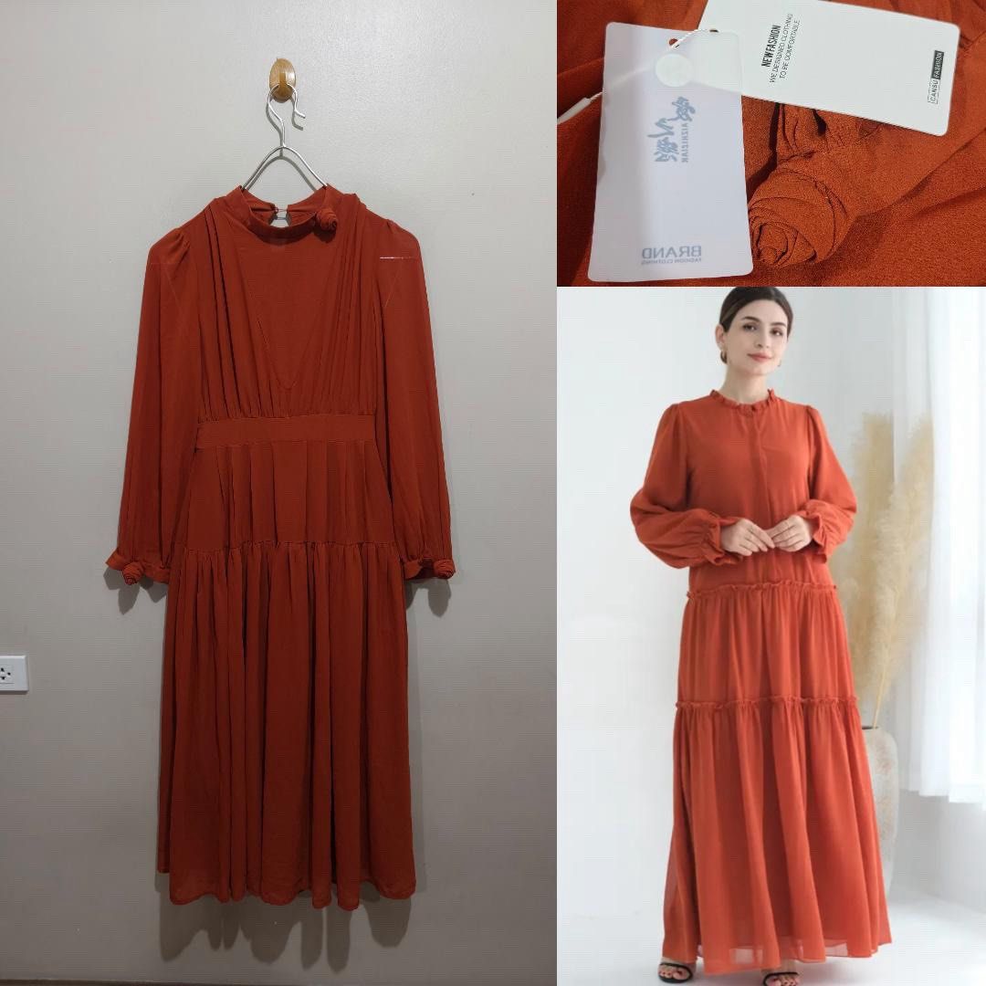 BNWT RUSTY FLOWY ROSETTE DETAILED MAXI DRESS (Category: Dresses) located in Quezon City. Submitted by fashionblvdph02 (Listing ID 1460596844, Image 1). Description: fits to small waist 27”; length 50” zip back w inner linings SUPER PRETTY .