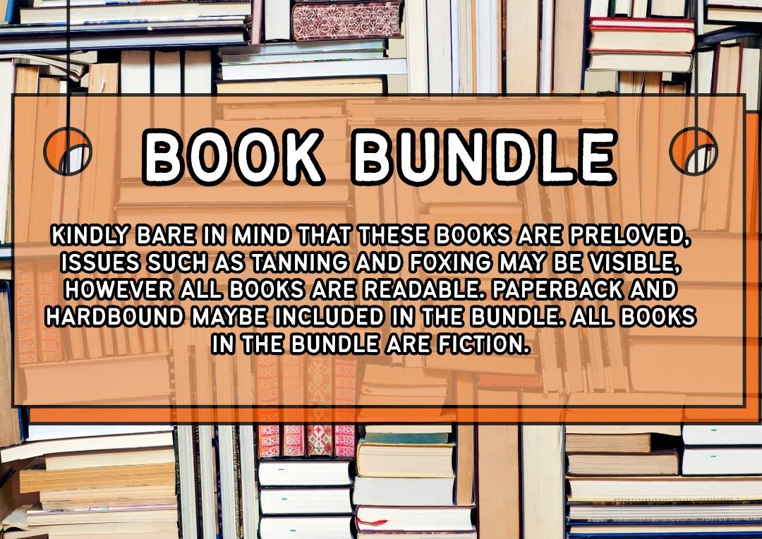 Book Bundle [3 Books for as low as 150] (Category: Storybooks) located in Mandaluyong City. Submitted by bookheaven07 (Listing ID 1466559408, Image 1). Description: ✨DETAILS (KINDLY READ)✨ 🎉 MOST COMMON GENRES IN STOCK ARE ROMANCE AND MYSTERY 🎉 ALL BOOKS ARE FICTION 🎉 HARDBOUND MIGHT GET INCLUDED IN THE BUNDLE 🎉 YOU MAY MESSAGE US FOR INQUIRIES 🎉 RANDOM TITLE (ALL ARE FICTION) ✨PREMIUM TITLES : PHP 300 (ALL ARE FICTION✨ ❗AVAILABLE FOR COD WI