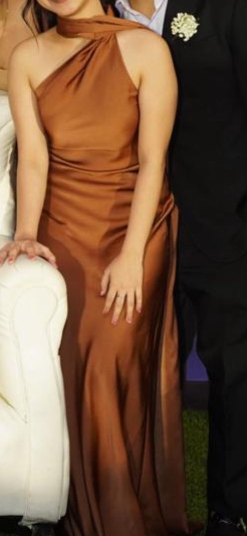 Brown Wedding Guest Dress (Category: Dresses) located in Caloocan City. Submitted by pinedaleil14820 (Listing ID 1465034030, Image 3). Description: Used once. Size S Brown color only. Low back.