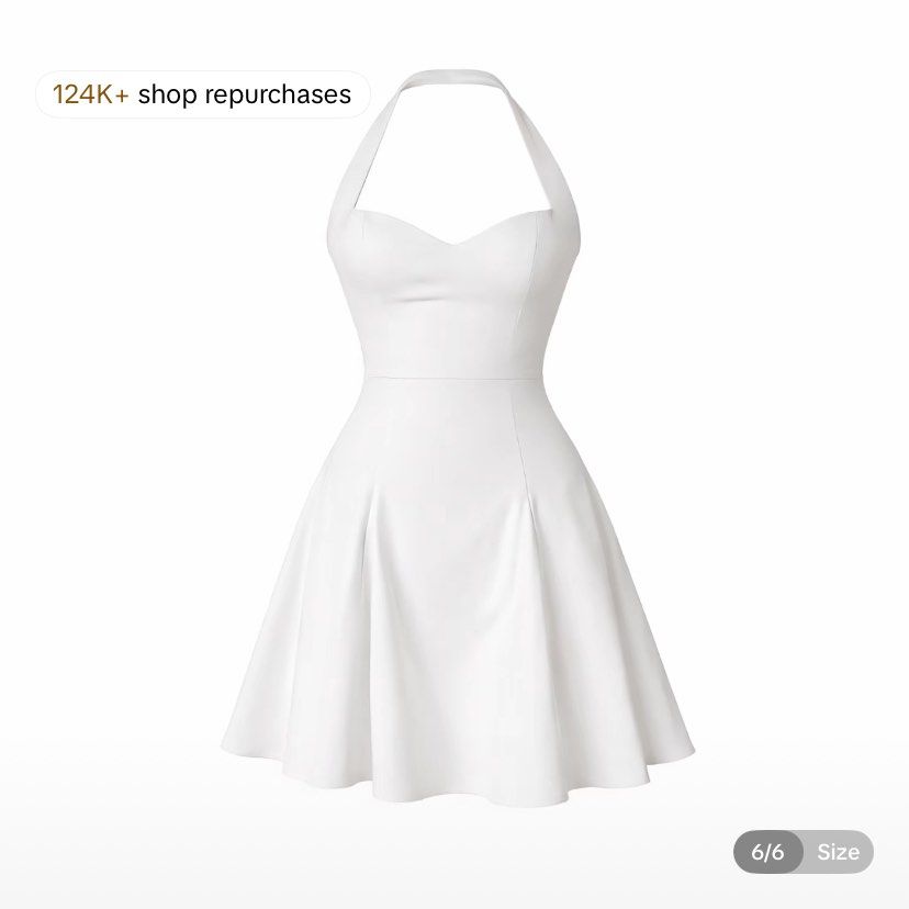 BSCO Quinn Halter Mini Dress (Category: Dresses) located in Manila. Submitted by rsllcnt (Listing ID 1466420753, Image 1). Description: - Brand: BSCO (Quinn Halter Mini Dress) - Color: White - Size: Medium - Condition: Brand new with tags in original packaging - Design: Sweetheart neckline, open back with halter straps, and flared skirt.
