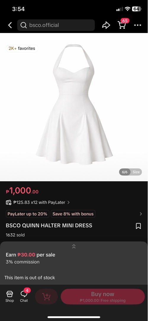 BSCO Quinn Halter Mini Dress (Category: Dresses) located in Manila. Submitted by rsllcnt (Listing ID 1466420753, Image 3). Description: - Brand: BSCO (Quinn Halter Mini Dress) - Color: White - Size: Medium - Condition: Brand new with tags in original packaging - Design: Sweetheart neckline, open back with halter straps, and flared skirt.