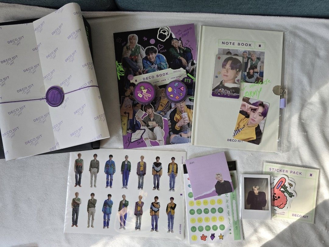 BTS Deco Kit Official Merch Set jungkook RPC (Category: K-Wave Merchandise) located in Davao. Submitted by aikaerika (Listing ID 1466523639, Image 2). Description: - Official BTS Deco Kit box set JUNGKOOK RANDOM PHOTOCARD UBE KOO (MUST HAVE) - 100% complete inclusions - Includes notebook with lock, deco book, and sticker sheets - Comes with masking tape, memo pad, photo cards, and polaroid - Perfect addition for your ARMY collection - All items n