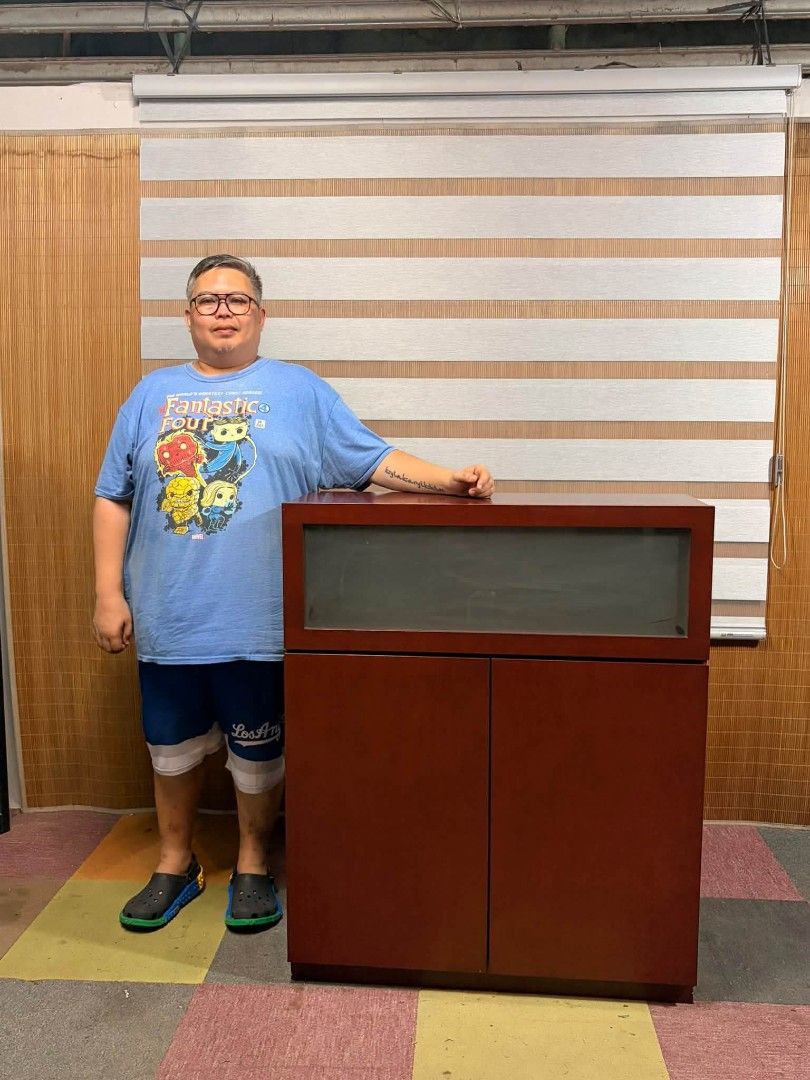 Buffet Cabinet (Category: Shelves, Cabinets & Racks) located in Meycauayan. Submitted by marygracecasimiro (Listing ID 1466393644, Image 3). Description: Wooden Storage Cabinet / Buffet Cabinet Upper Glass Front Drop-Down Storage SOLID WOOD!!! Price : 5500 ✅ 36L x 14W x 43H inches In VERY good condition 🩷.