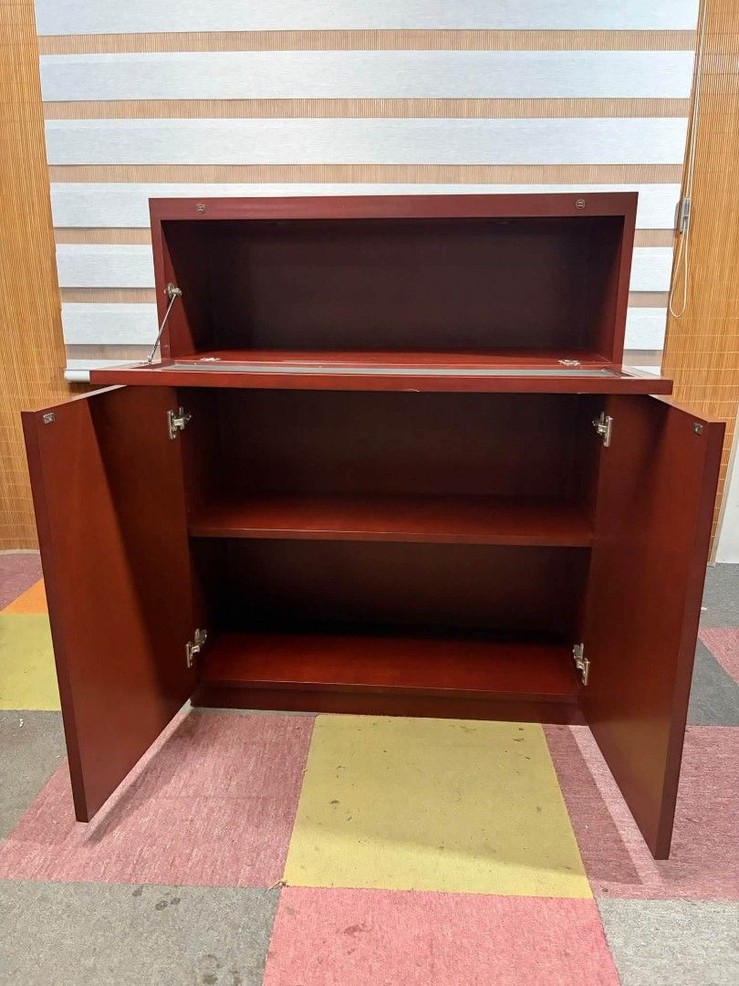 Buffet Cabinet (Category: Shelves, Cabinets & Racks) located in Meycauayan. Submitted by marygracecasimiro (Listing ID 1466393644, Image 2). Description: Wooden Storage Cabinet / Buffet Cabinet Upper Glass Front Drop-Down Storage SOLID WOOD!!! Price : 5500 ✅ 36L x 14W x 43H inches In VERY good condition 🩷.