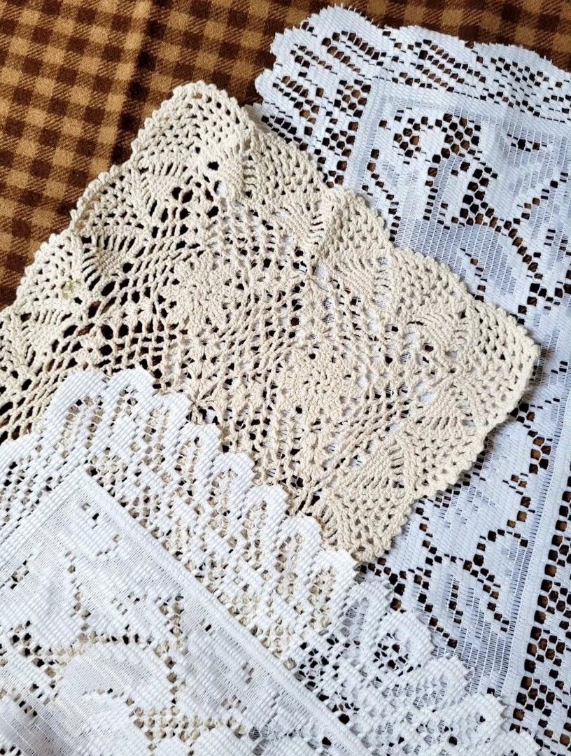 Bundle 3 pcs Vintage Lace Placemats (Category: Other Home Decor) located in Balanga. Submitted by marae_c (Listing ID 1466425777, Image 3). Description: In very good condition. Minimal flaw lang sa crochet one yung cream. See last pic for ref. Other than that all goods. Classic placemat or vase cover..